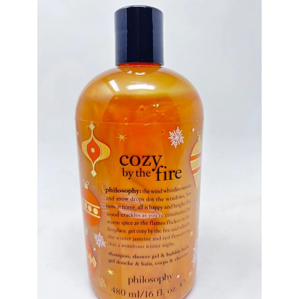 Philosophy Cozy by the Fire Shampoo Shower Gel Bubble Bath 16oz New Sealed